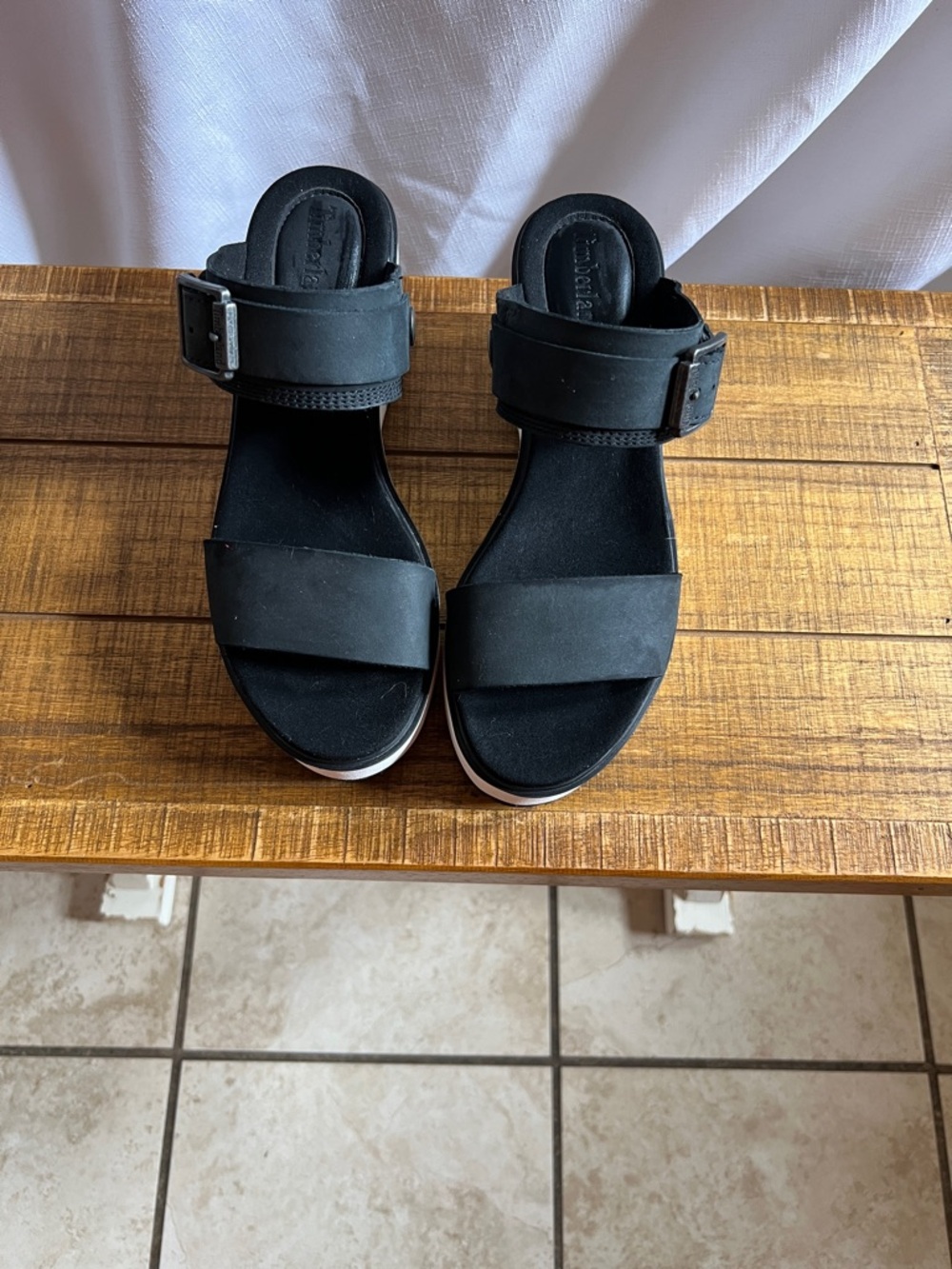 Timberland Black and White Platform Wedge Sandals - Picture 7 of 8